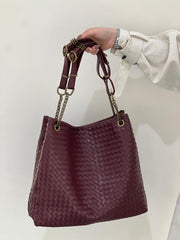 Premium Handwoven Lambskin Tote Bag | Handcrafted Vintage Lock Drawstring Spacious & Versatile Shoulder Bag, Lambskin Shopper