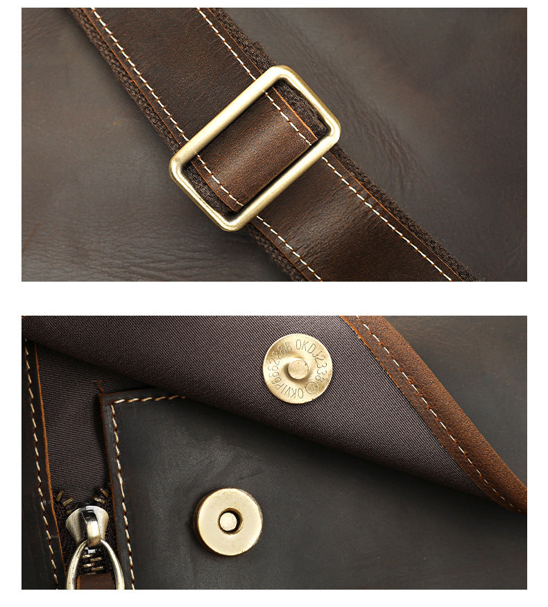 Premium Men's Crazy Horse Cowhide Leather Briefcase | 16-inch Laptop Messenger for Business & Travel