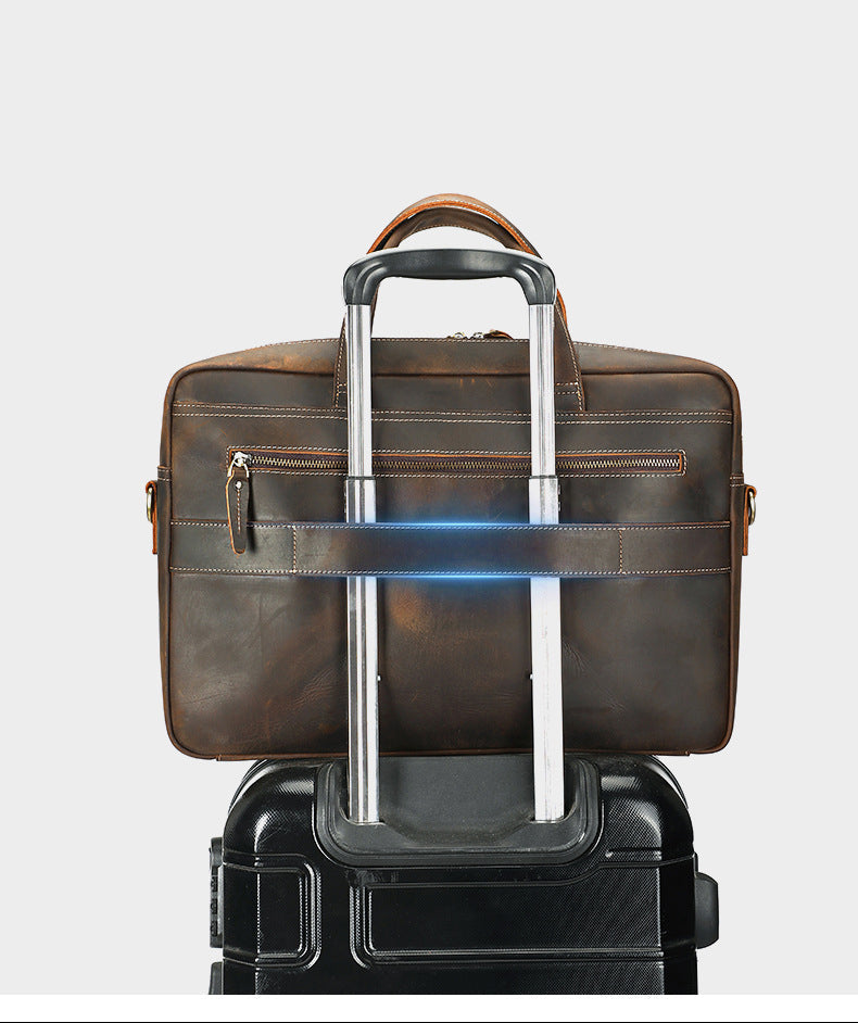 Premium Men's Crazy Horse Cowhide Leather Briefcase | 16-inch Laptop Messenger for Business & Travel