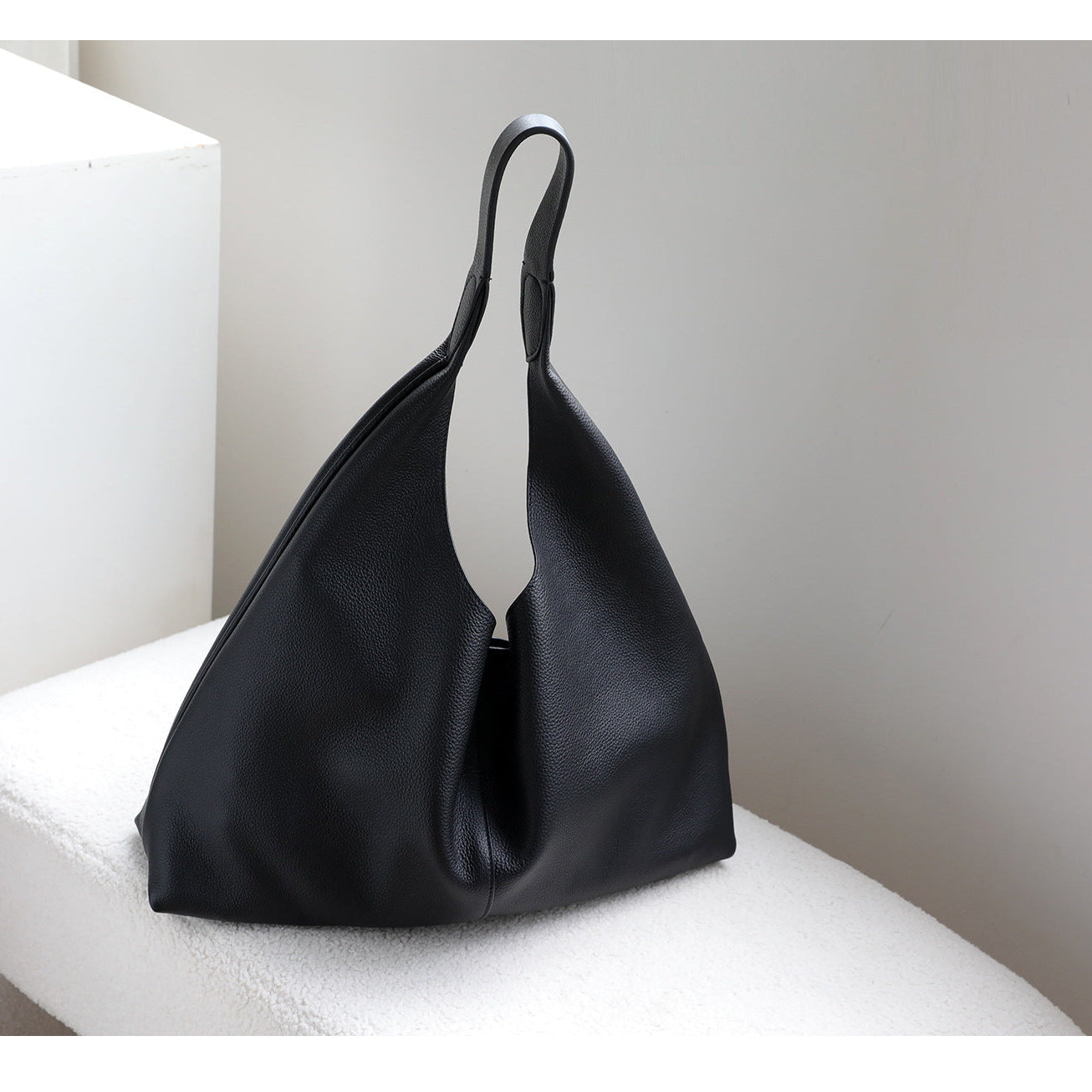 Premium Suede Leather Large Hobo Tote | Minimalist Slouchy Cowhide Leather Commuter Bag