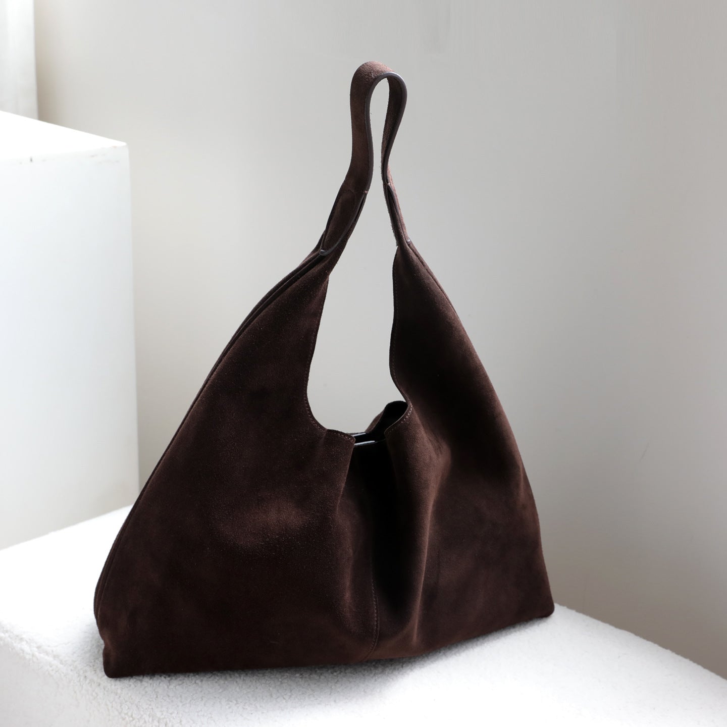 Premium Suede Leather Large Hobo Tote | Minimalist Slouchy Cowhide Leather Commuter Bag