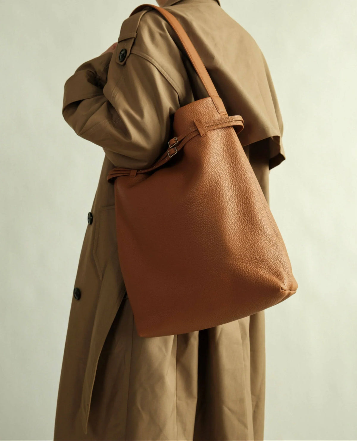 Togo Leather Slouchy Tote Bag – Large Minimalist Shoulder Bag | Scratch-Resistant Lychee Grain Cowhide, Fits 13" Laptop