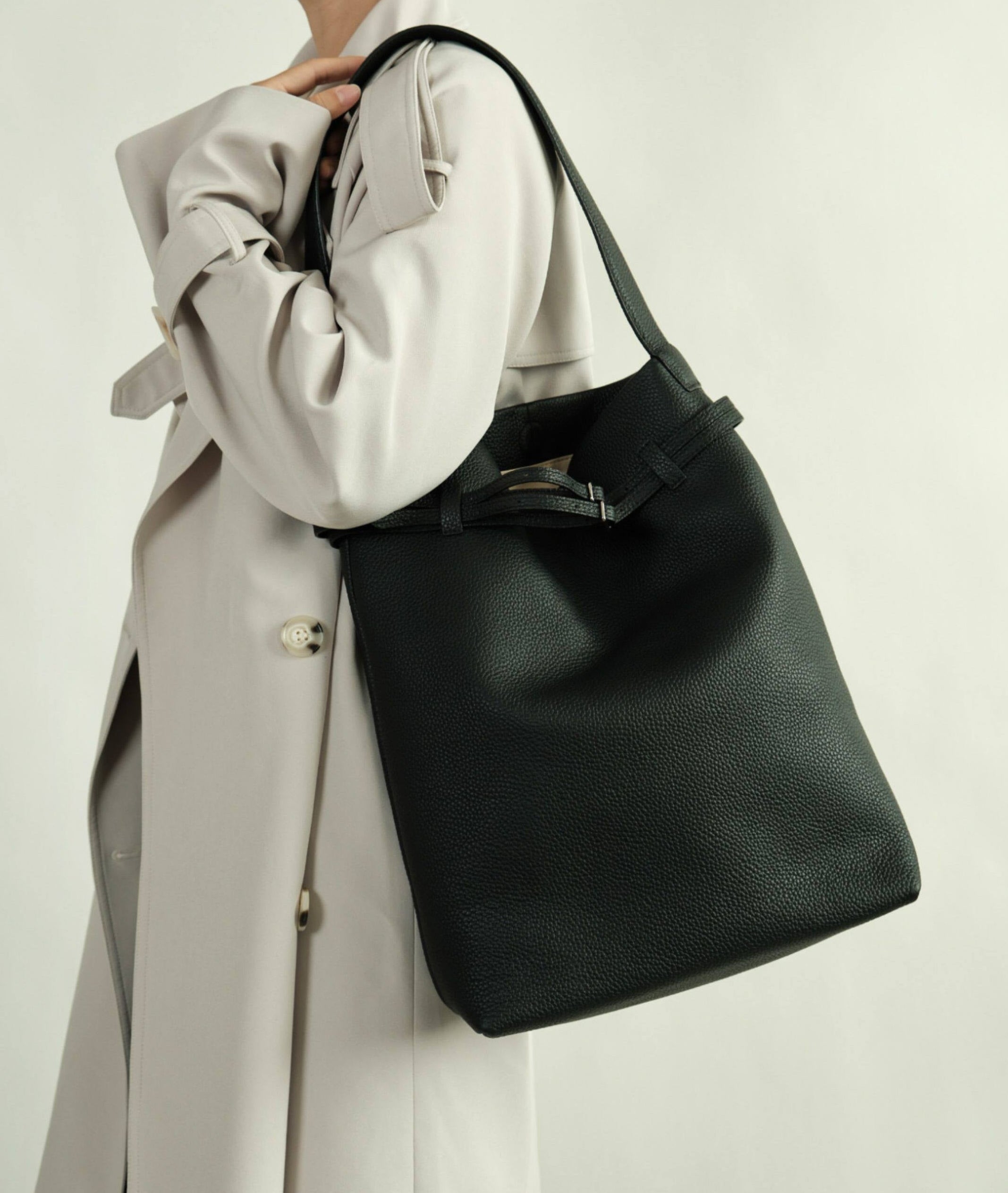 Premium Togo Leather Slouchy Tote Bag | Large Minimalist Bucket Bag | Cowhide Shoulder Bag