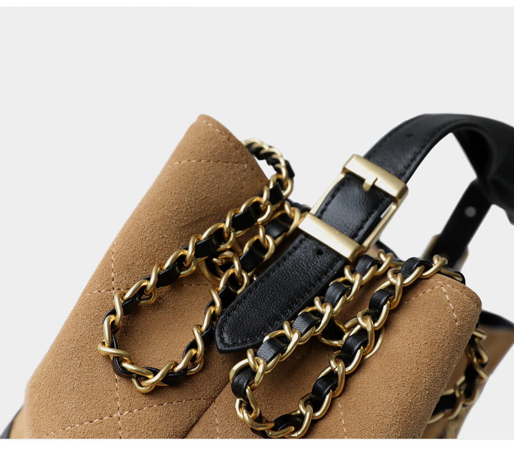 Quilted Lambskin and Suede Leather Chain Tote Bag | Women's Vintage Two-Tone Shoulder & Crossbody Bag