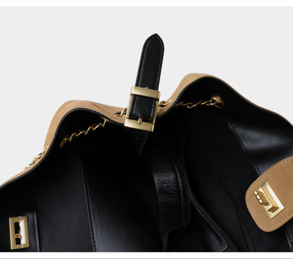Quilted Lambskin and Suede Leather Chain Tote Bag | Women's Vintage Two-Tone Shoulder & Crossbody Bag