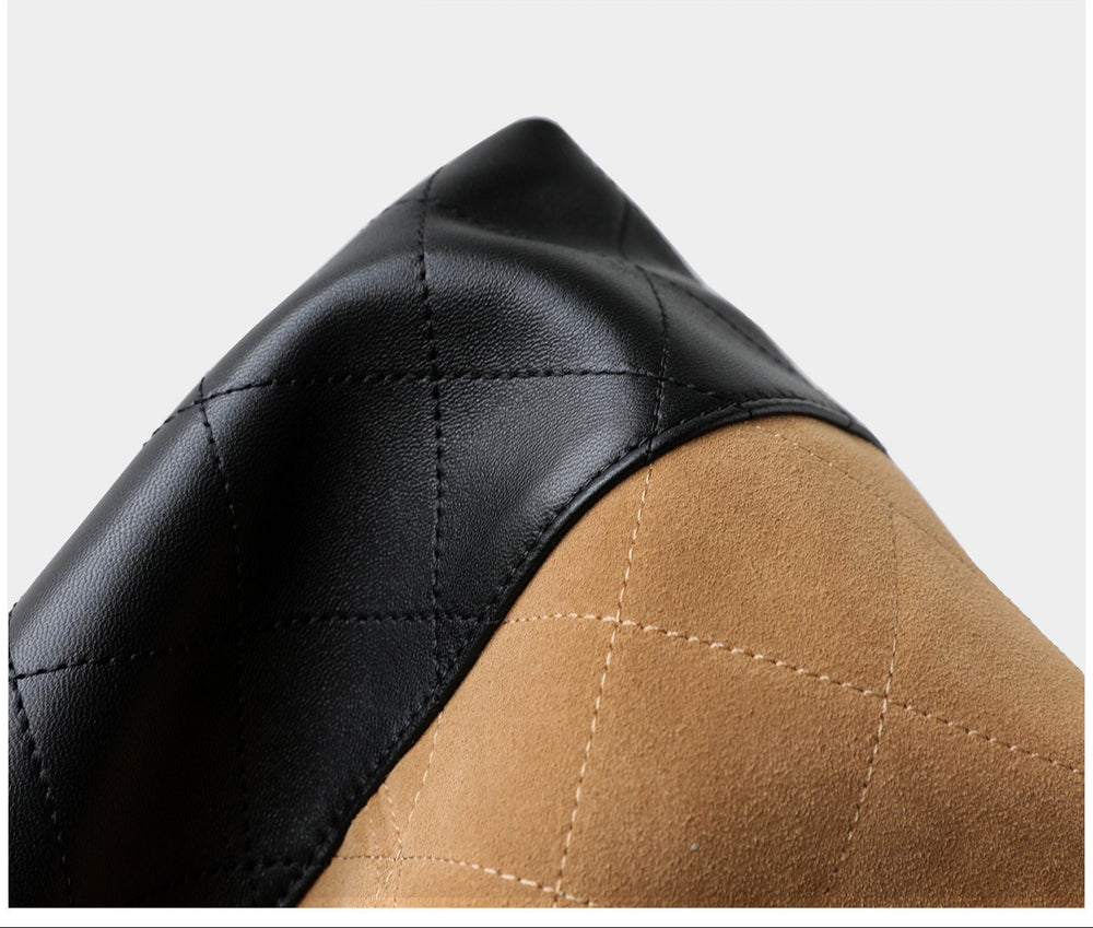 Quilted Lambskin and Suede Leather Chain Tote Bag | Women's Vintage Two-Tone Shoulder & Crossbody Bag