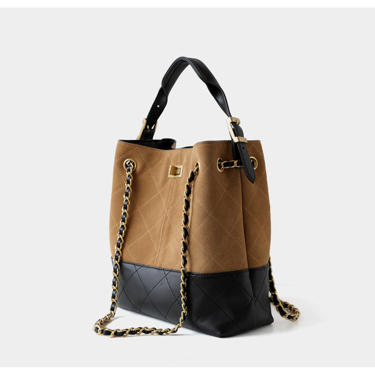 Quilted Lambskin and Suede Leather Chain Tote Bag | Women's Vintage Two-Tone Shoulder & Crossbody Bag