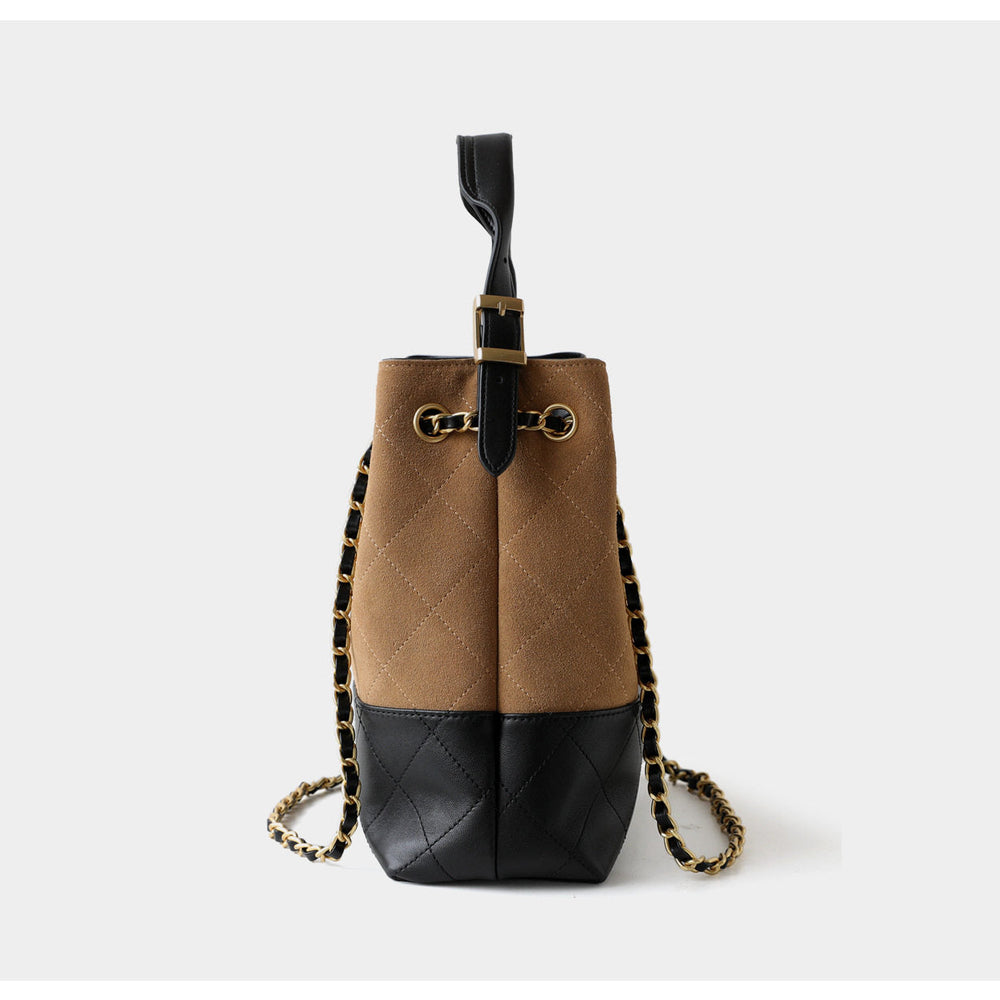 Quilted Lambskin and Suede Leather Chain Tote Bag | Women's Vintage Two-Tone Shoulder & Crossbody Bag