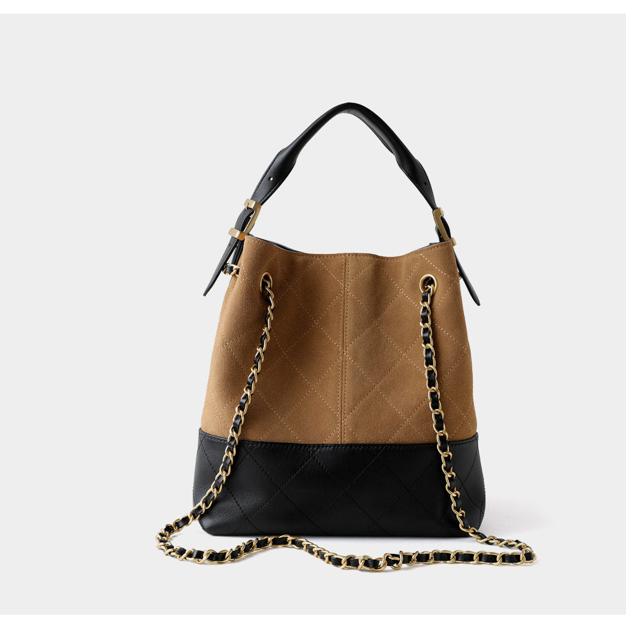 Quilted Lambskin and Suede Leather Chain Tote Bag | Women's Vintage Two-Tone Shoulder & Crossbody Bag