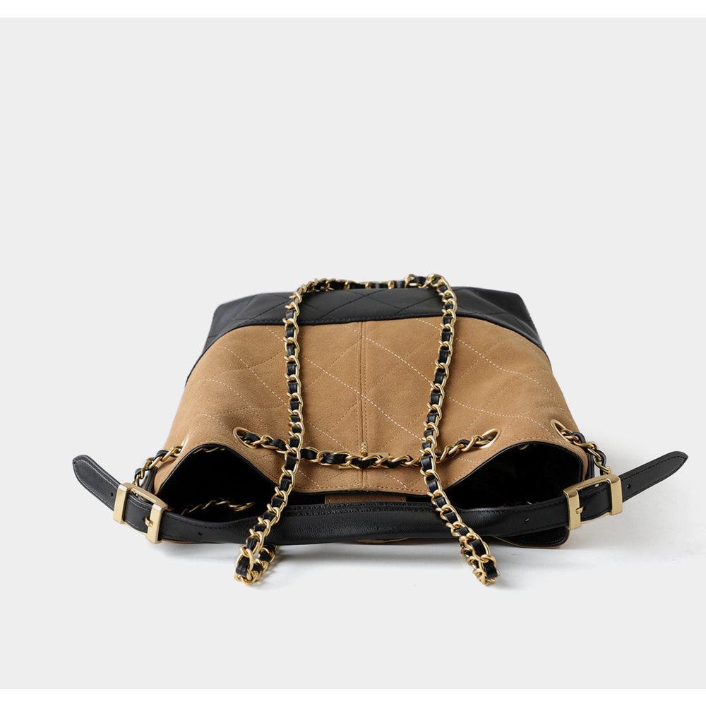 Quilted Lambskin and Suede Leather Chain Tote Bag | Women's Vintage Two-Tone Shoulder & Crossbody Bag