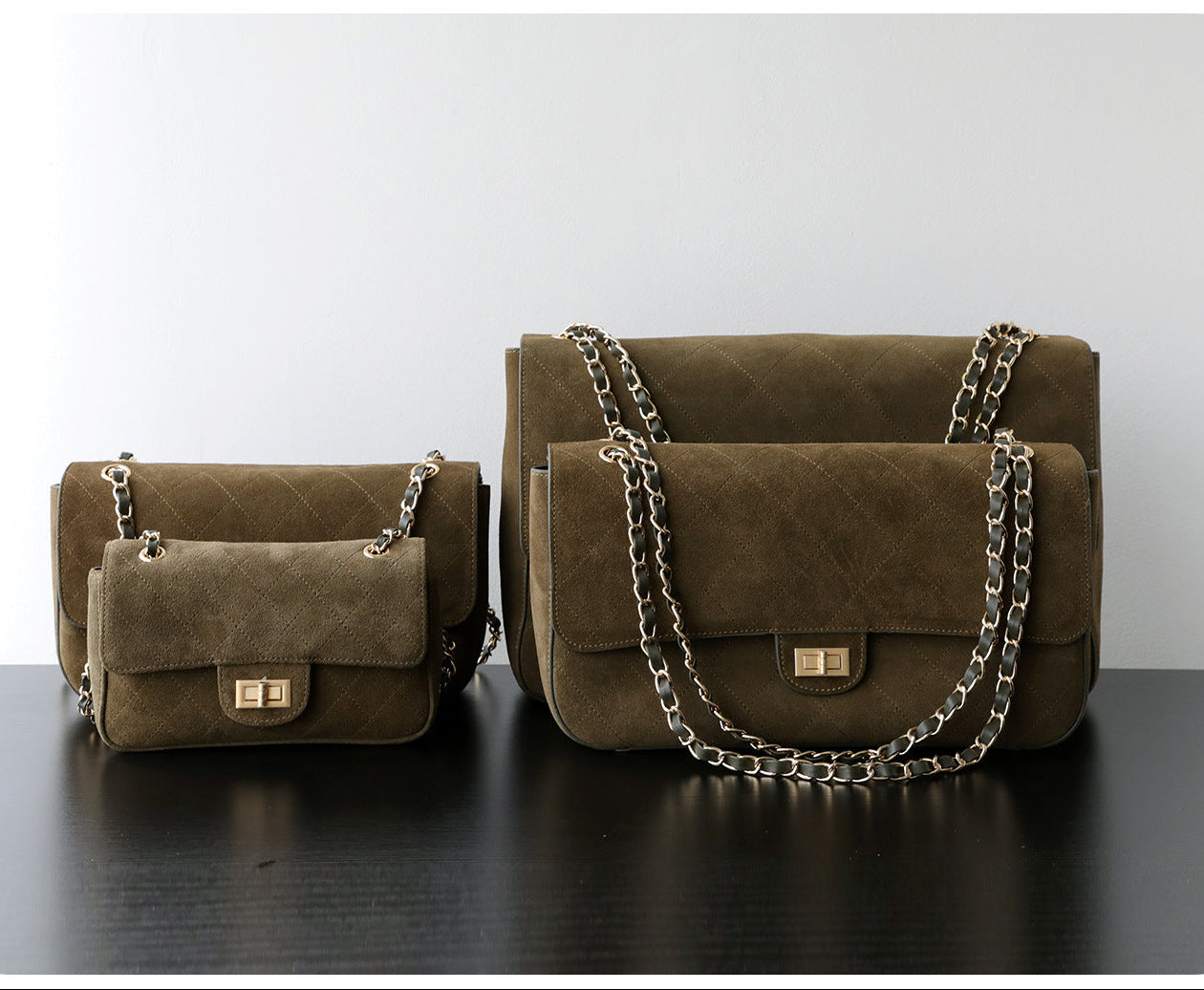 Quilted Suede Chain Flap Bag for Women | Vintage Matte Cowhide Shoulder & Crossbody Messenger Purse | Diamond-Quilted Autumn Winter Bag in Four Sizes