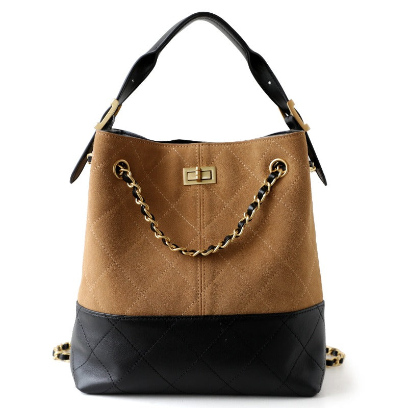 Quilted Lambskin and Suede Leather Chain Tote Bag | Women's Vintage Two-Tone Shoulder & Crossbody Bag