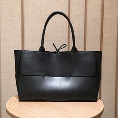 Quilted Large Leather Tote Bag, Minimalist Top Handle Bag, Elegant Convertible Shoulder Bag, Classic Style Soft Leather Work Bag