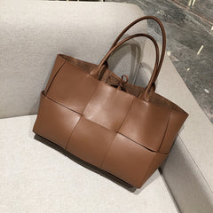 Quilted Large Leather Tote Bag, Minimalist Top Handle Bag, Elegant Convertible Shoulder Bag, Classic Style Soft Leather Work Bag