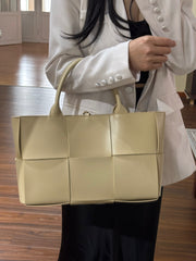 Quilted Large Leather Tote Bag, Minimalist Top Handle Bag, Elegant Convertible Shoulder Bag, Classic Style Soft Leather Work Bag