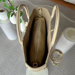Quilted Large Leather Tote Bag, Minimalist Top Handle Bag, Elegant Convertible Shoulder Bag, Classic Style Soft Leather Work Bag