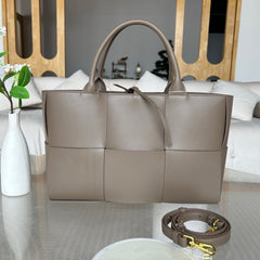 Quilted Large Leather Tote Bag, Minimalist Top Handle Bag, Elegant Convertible Shoulder Bag, Classic Style Soft Leather Work Bag