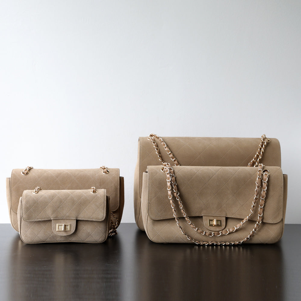 Quilted Suede Chain Flap Bag for Women | Vintage Matte Cowhide Shoulder & Crossbody Messenger Purse | Diamond-Quilted Autumn Winter Bag in Four Sizes