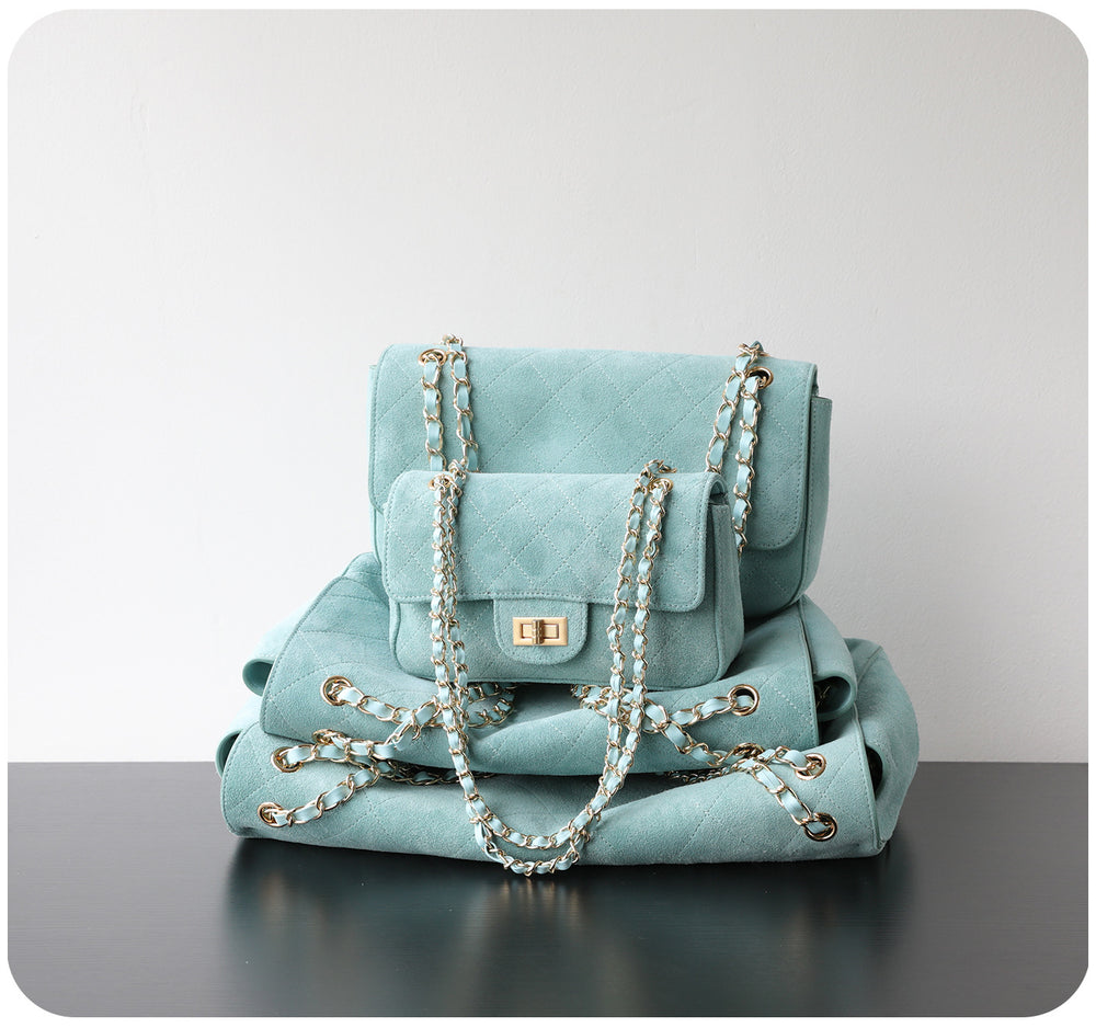 Quilted Suede Chain Flap Bag for Women | Vintage Matte Cowhide Shoulder & Crossbody Messenger Purse | Diamond-Quilted Autumn Winter Bag in Four Sizes