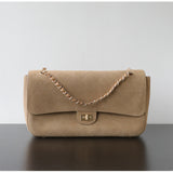 Quilted Suede Chain Flap Bag for Women | Vintage Matte Cowhide Shoulder & Crossbody Messenger Purse | Diamond-Quilted Autumn Winter Bag in Four Sizes