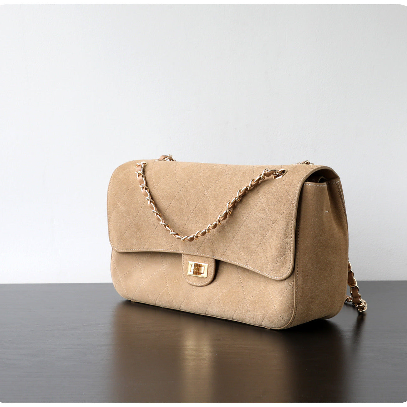 Quilted Suede Chain Flap Bag for Women | Vintage Matte Cowhide Shoulder & Crossbody Messenger Purse | Diamond-Quilted Autumn Winter Bag in Four Sizes