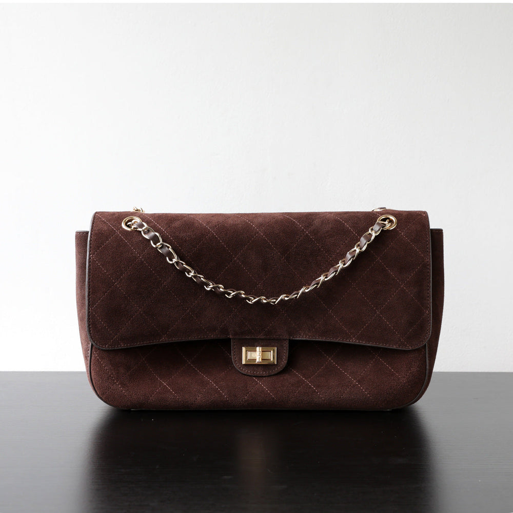 Quilted Suede Chain Flap Bag for Women | Vintage Matte Cowhide Shoulder & Crossbody Messenger Purse | Diamond-Quilted Autumn Winter Bag in Four Sizes