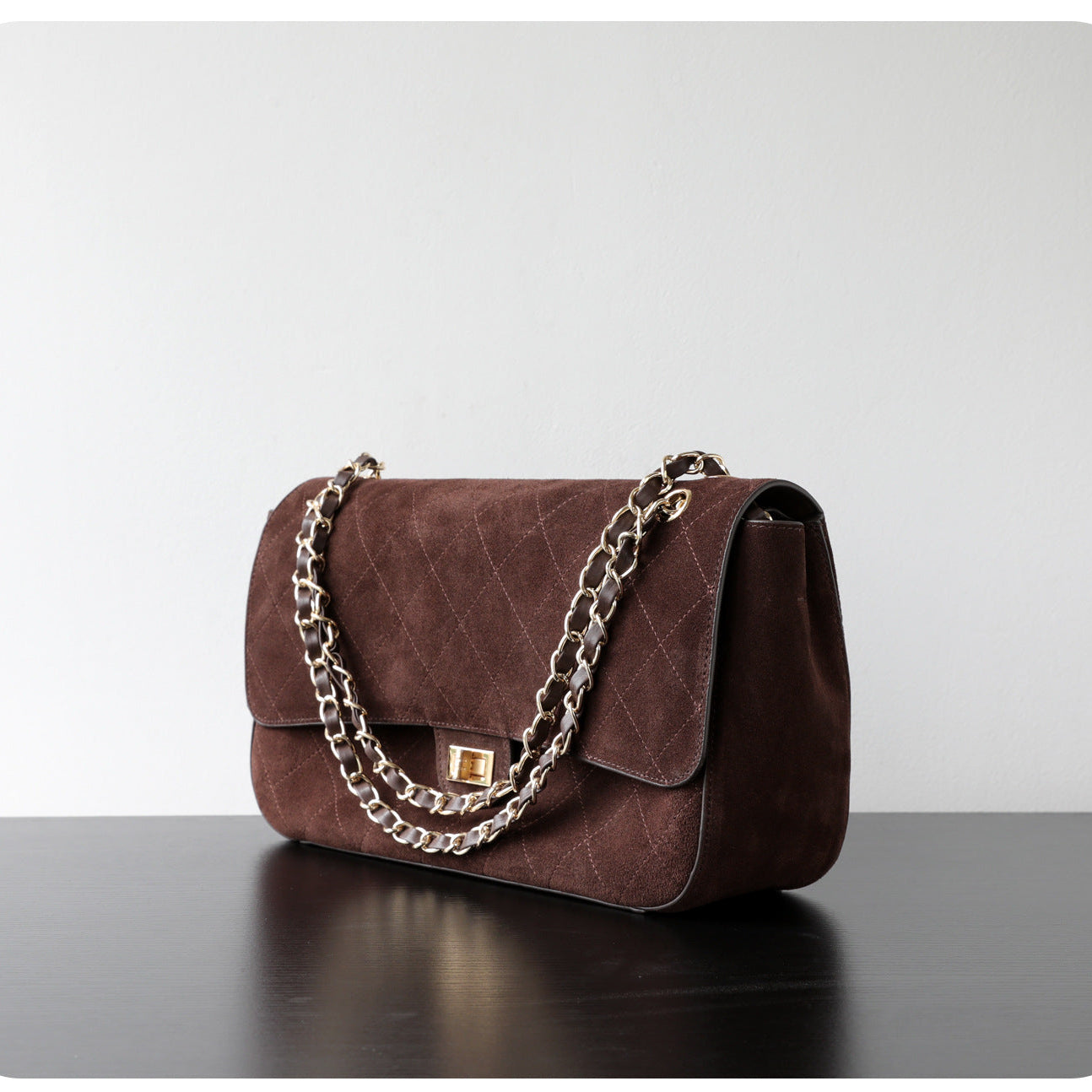 Quilted Suede Chain Flap Bag for Women | Vintage Matte Cowhide Shoulder & Crossbody Messenger Purse | Diamond-Quilted Autumn Winter Bag in Four Sizes