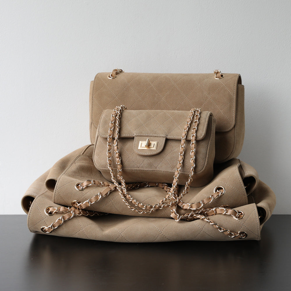 Quilted Suede Chain Flap Bag for Women | Vintage Matte Cowhide Shoulder & Crossbody Messenger Purse | Diamond-Quilted Autumn Winter Bag in Four Sizes