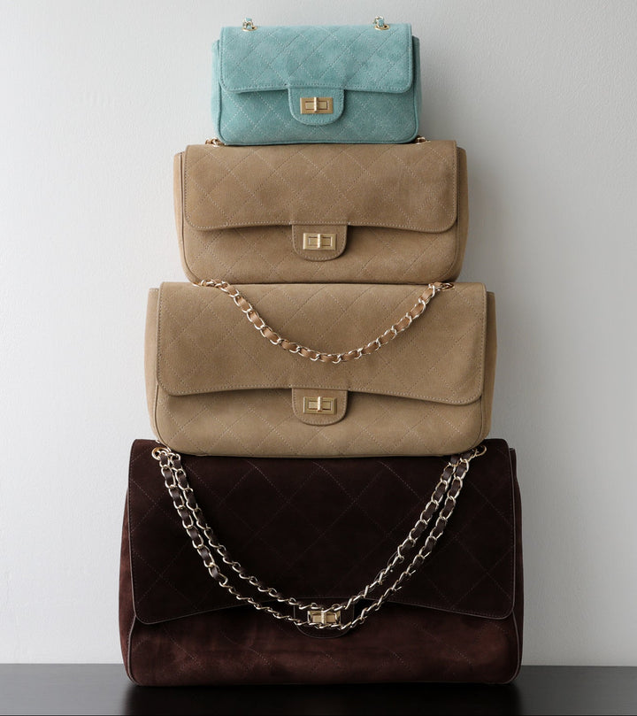 Quilted Suede Chain Flap Bag for Women | Vintage Matte Cowhide Shoulder & Crossbody Messenger Purse | Diamond-Quilted Autumn Winter Bag in Four Sizes