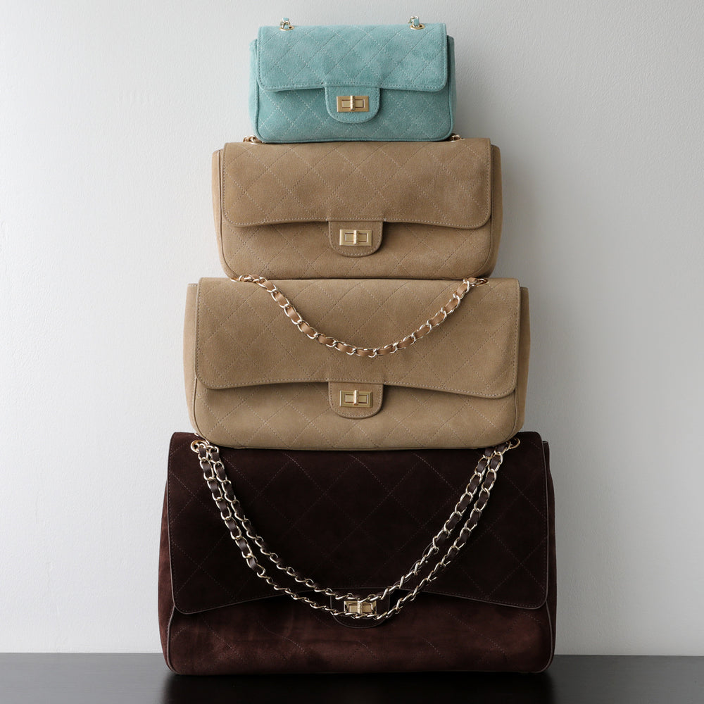Quilted Suede Chain Flap Bag for Women | Vintage Matte Cowhide Shoulder & Crossbody Messenger Purse | Diamond-Quilted Autumn Winter Bag in Four Sizes