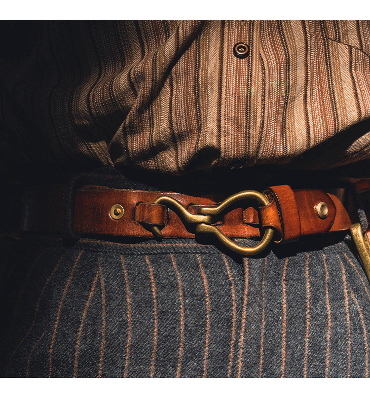 Retro Hanmade Italian Full Grain Leather Belt | Unisex Solid Brass Hook Buckle Waistband For Men & Women, Vintage Workwear Cowhide Leather Belt