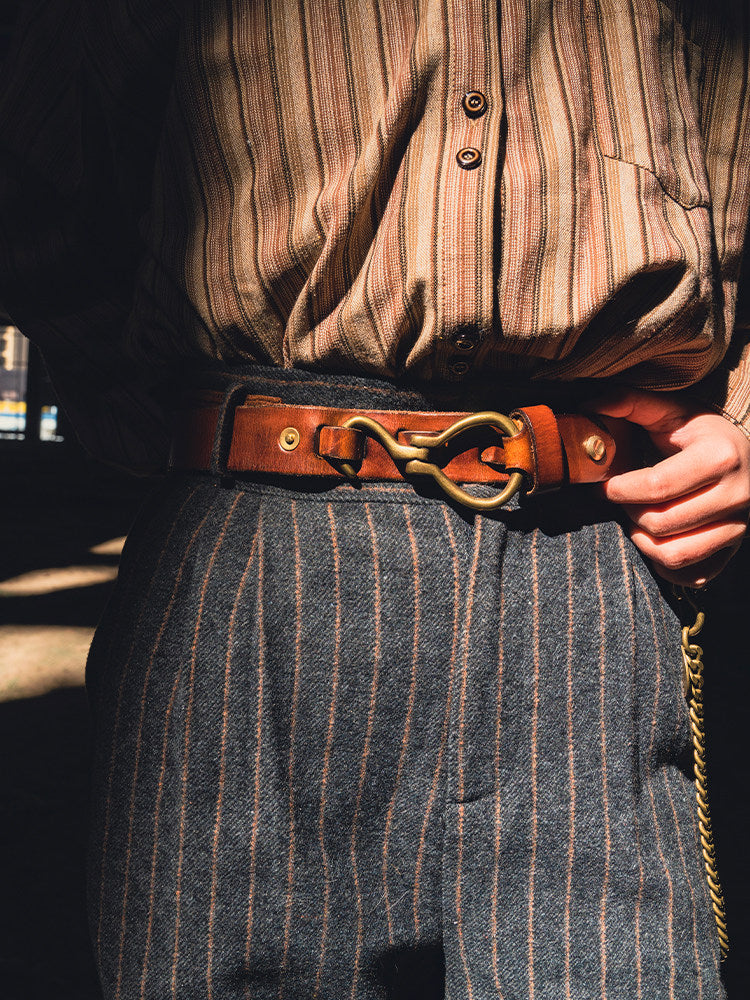 Retro Hanmade Italian Full Grain Leather Belt | Unisex Solid Brass Hook Buckle Waistband For Men & Women, Vintage Workwear Cowhide Leather Belt