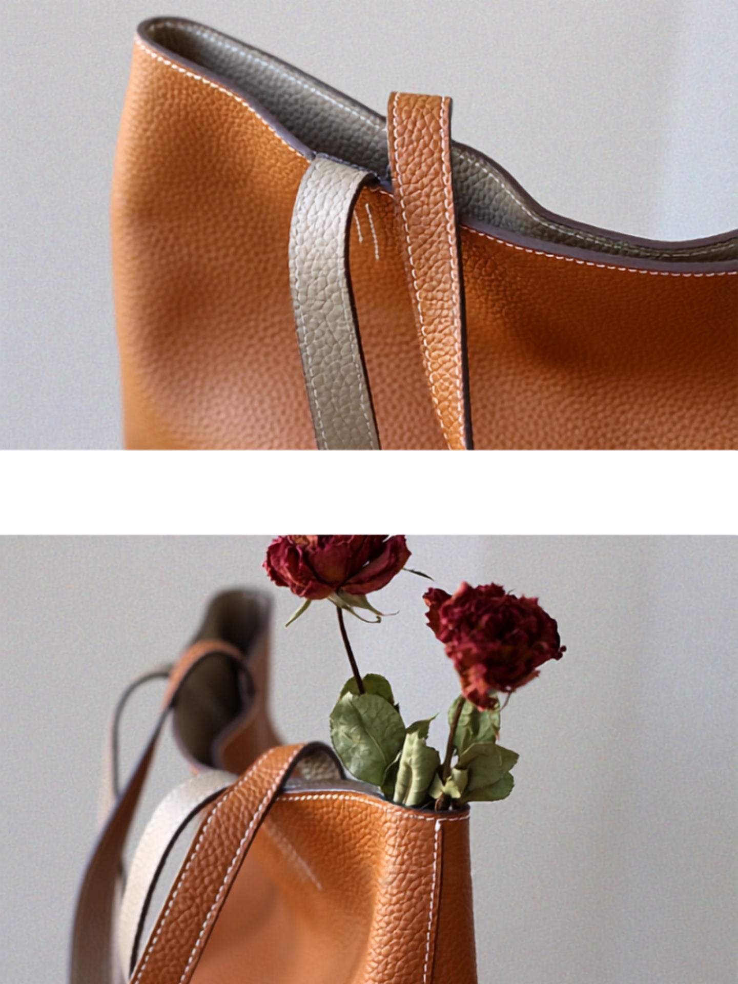 Reversible Full Grain Togo Leather Tote Bag | Two-Tone Everyday Carry Bag