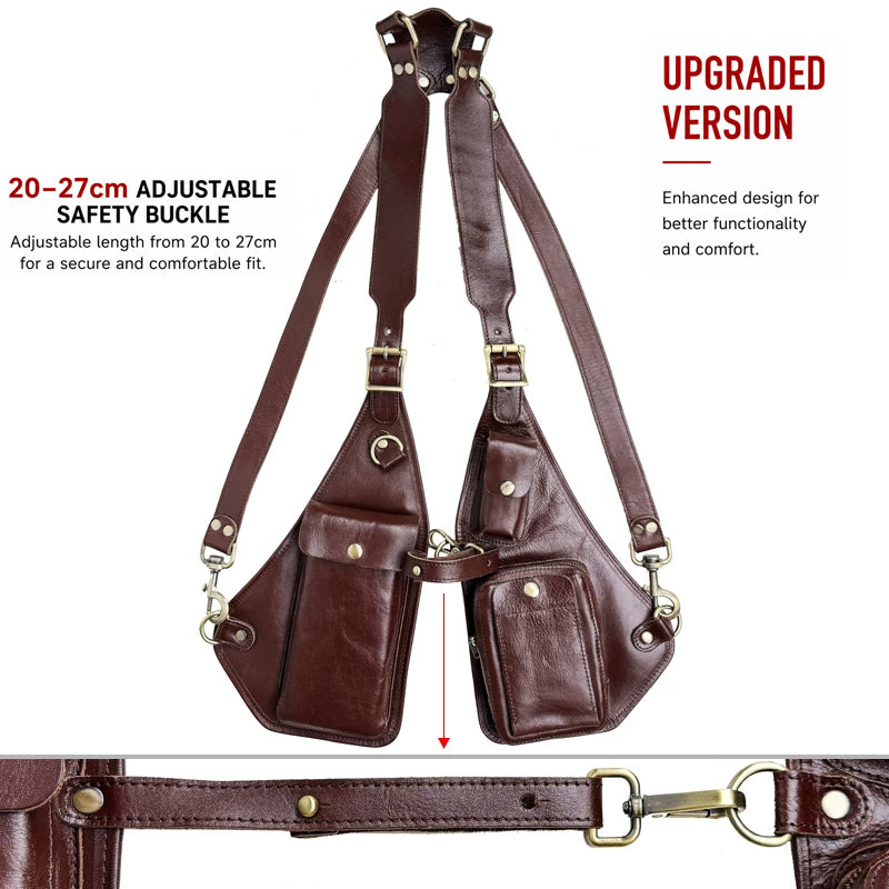 Genuine Crazy Horse Leather Chest Rig Harness Bag for Men — Handcrafted Dual Shoulder Holster Vest with Multi-Pocket | Retro Motorcycle & Daily Carry