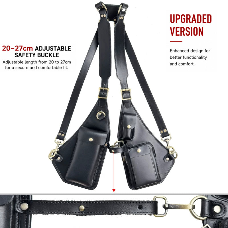 Genuine Crazy Horse Leather Chest Rig Harness Bag for Men — Handcrafted Dual Shoulder Holster Vest with Multi-Pocket | Retro Motorcycle & Daily Carry