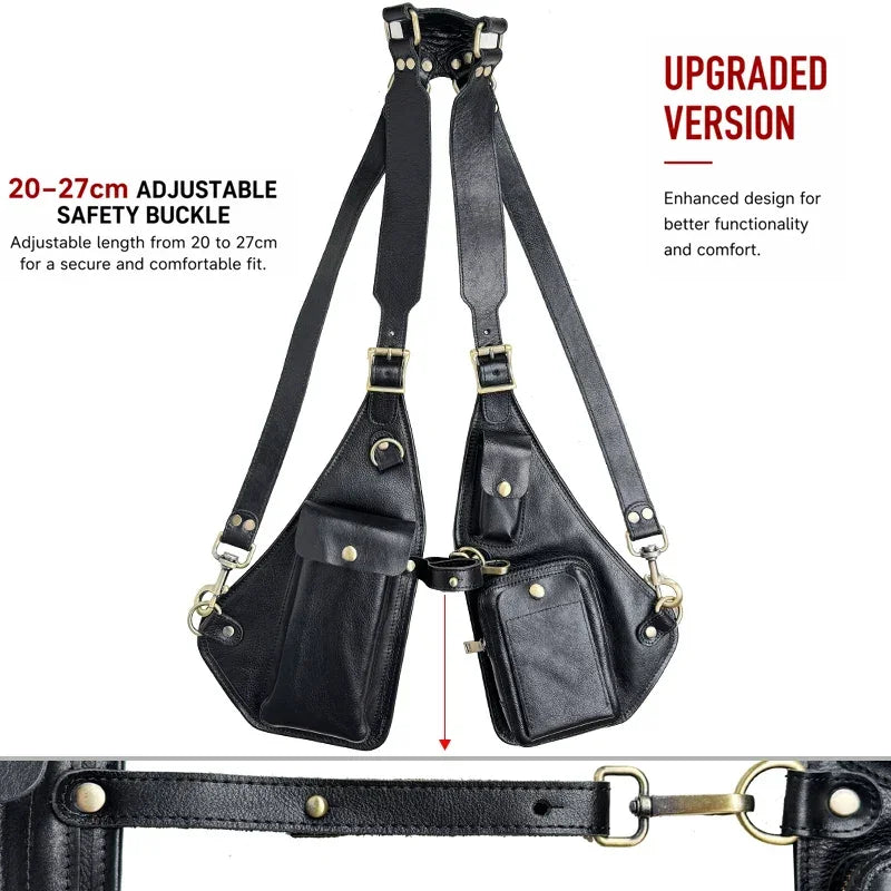 Genuine Crazy Horse Leather Chest Rig Harness Bag for Men — Handcrafted Dual Shoulder Holster Vest with Multi-Pocket | Retro Motorcycle & Daily Carry