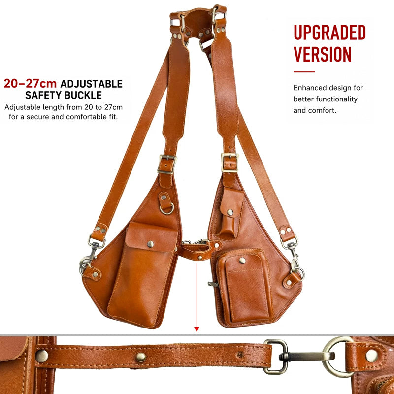 Genuine Crazy Horse Leather Chest Rig Harness Bag for Men — Handcrafted Dual Shoulder Holster Vest with Multi-Pocket | Retro Motorcycle & Daily Carry