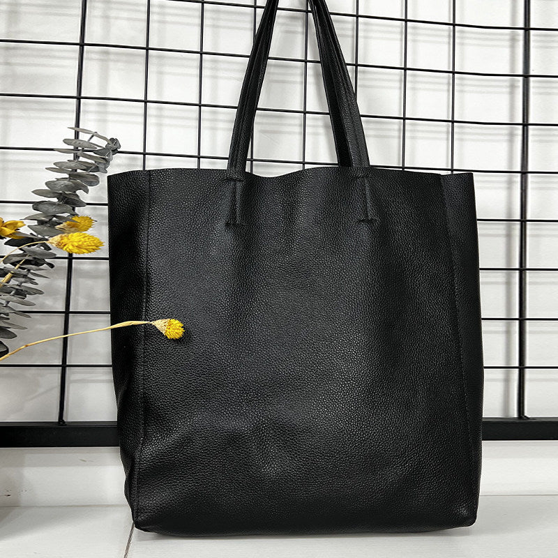 Large Soft Cowhide Leather Tote | Minimalist Oversized Shopper with Removable Inner Pouch