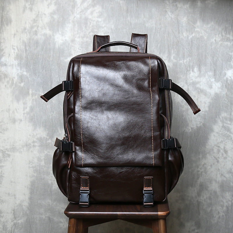 Genuine Full Grain Cowhide Leather Backpack for Men — Handmade Large Travel & Laptop Rucksack | 2 Sizes, 4 Colours | Tactical Buckle Design