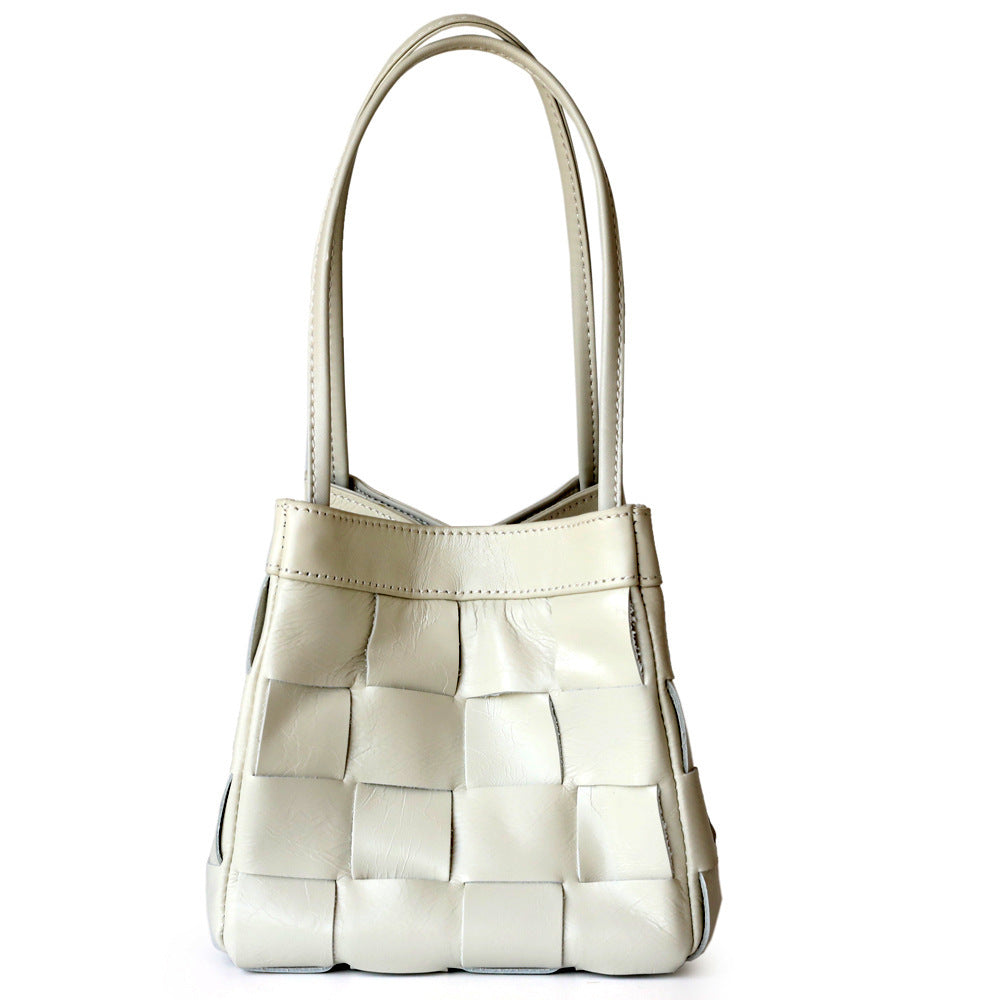 Women's Soft Luxurious Calfskin Leather Handwoven Bucket Shoulder Bag, Crossbody Bag