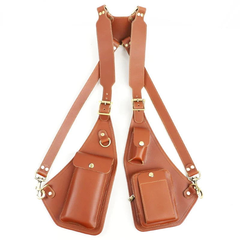 Genuine Crazy Horse Leather Chest Rig Harness Bag for Men — Handcrafted Dual Shoulder Holster Vest with Multi-Pocket | Retro Motorcycle & Daily Carry