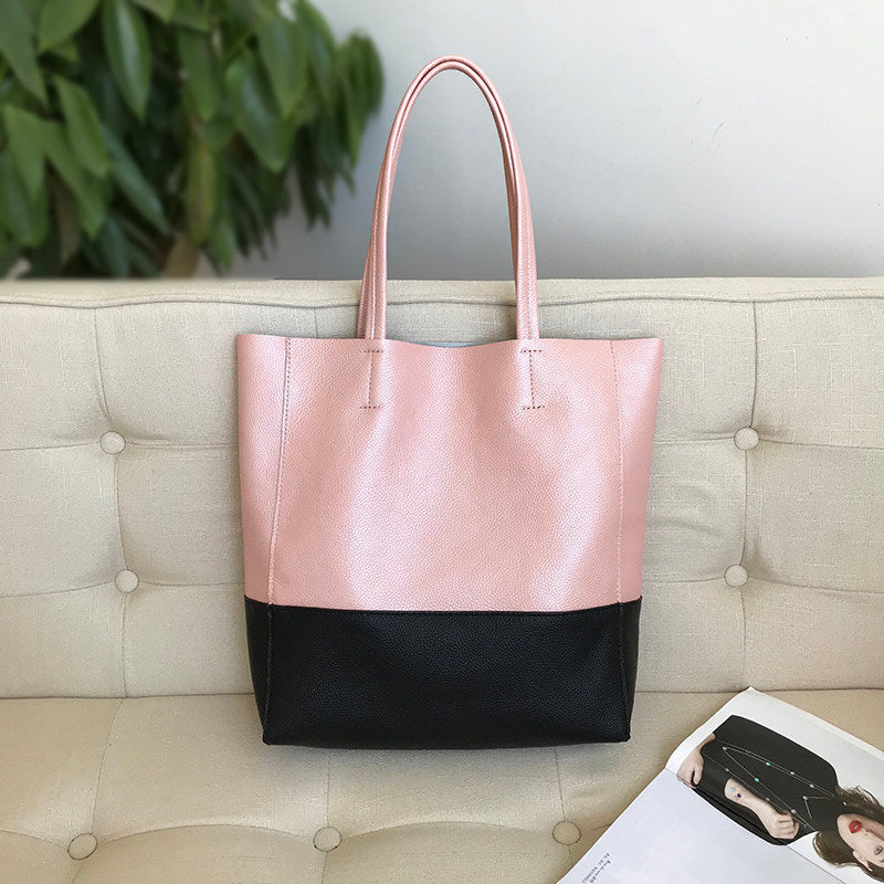 Custom Handcrafted Soft Grain Cowhide Leather Tote | Large Two-Tone Shoulder Bag for Laptop & Travel