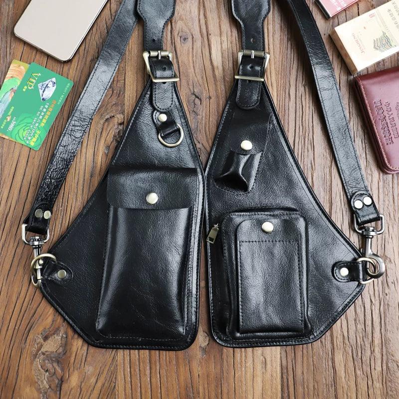 Genuine Crazy Horse Leather Chest Rig Harness Bag for Men — Handcrafted Dual Shoulder Holster Vest with Multi-Pocket | Retro Motorcycle & Daily Carry