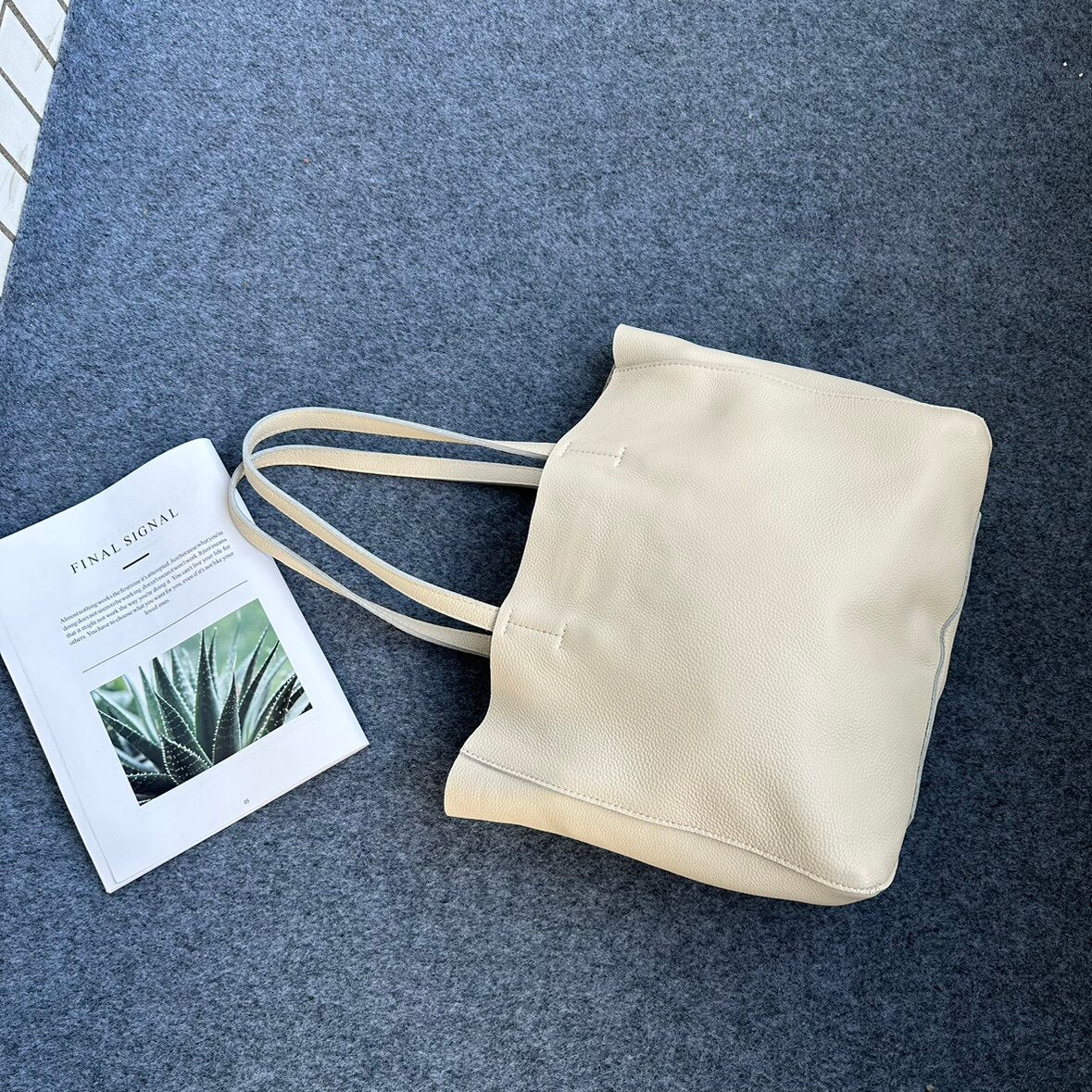 Large Soft Cowhide Leather Tote | Minimalist Oversized Shopper with Removable Inner Pouch