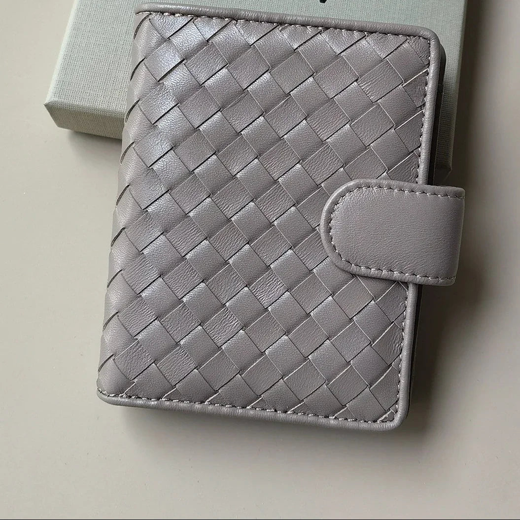 Small Lambskin Leather Interwoven Wallet, Women Woven Leather Cards Holder, Handcrafted Trifold Wallet, Designer Wallet, Women Purse