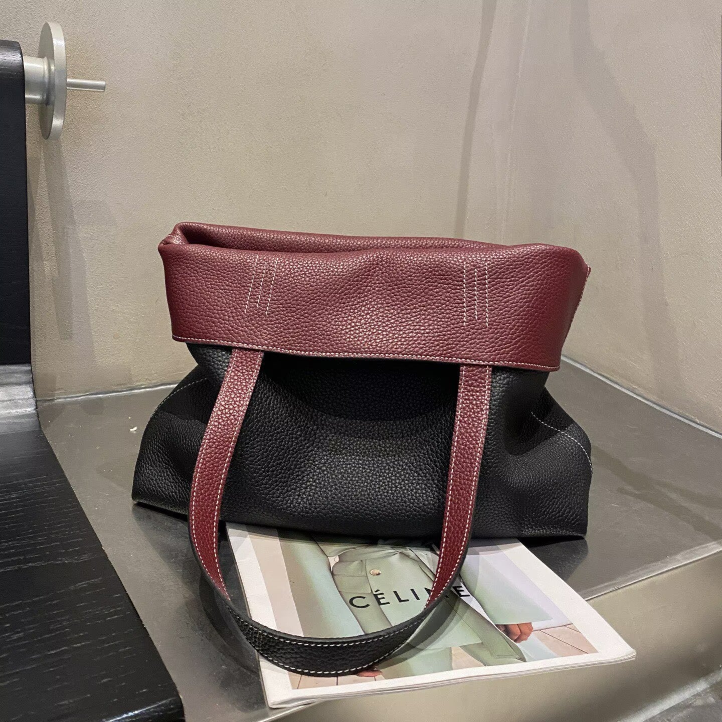 Reversible Full Grain Togo Leather Tote Bag | Two-Tone Everyday Carry Bag