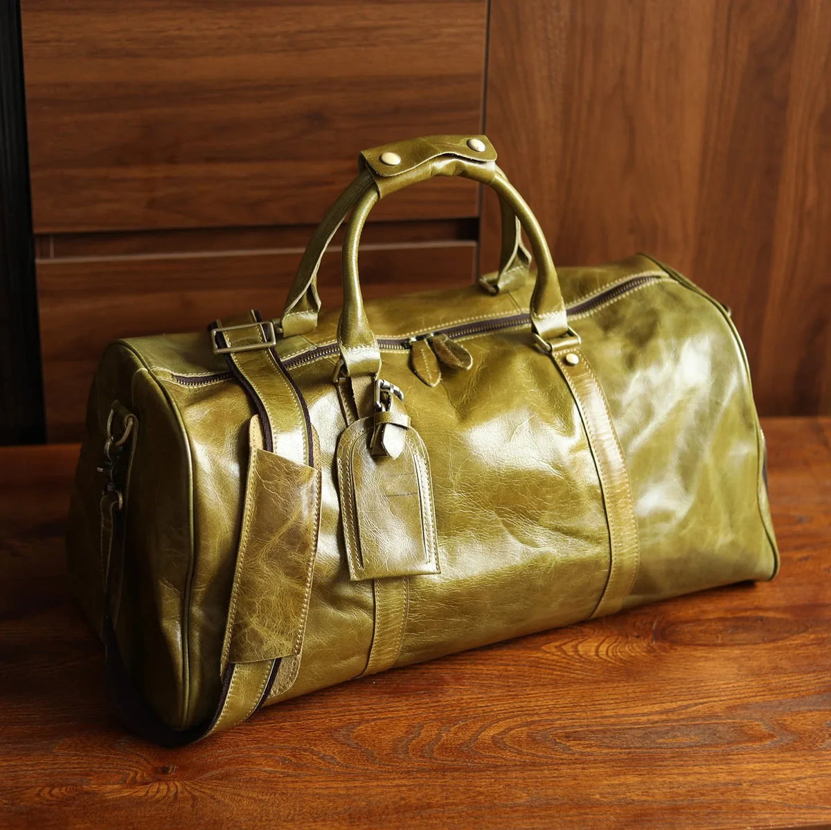 Men's Handmade FullGrain Leather Travel Duffel – Large Crazy Horse Leather Weekender | Carry-On Bag for Business, Camping & Short Trips