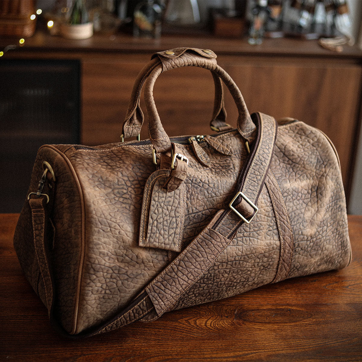 Men’s Full Grain Leather Travel Duffel, Large Crazy Horse Leather Carry-On Bag for Business, Leather Weekender, Camping & Short Trips