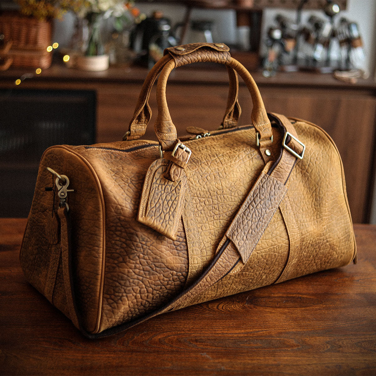 Men’s Full Grain Leather Travel Duffel, Large Crazy Horse Leather Carry-On Bag for Business, Leather Weekender, Camping & Short Trips