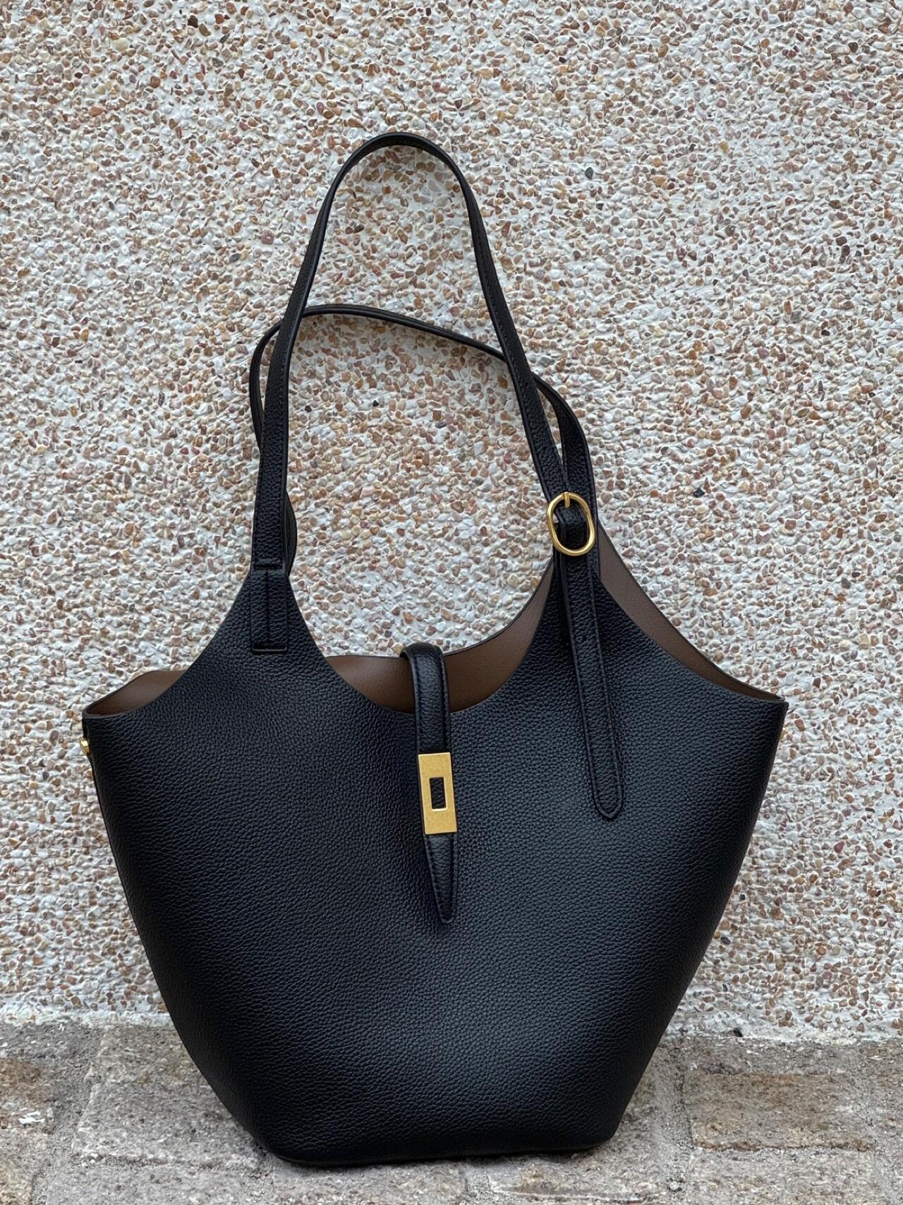 Minimalist Pebbled Leather Tote Bag with Pouch | Large Shoulder Laptop Bucket Bag (2 In 1)